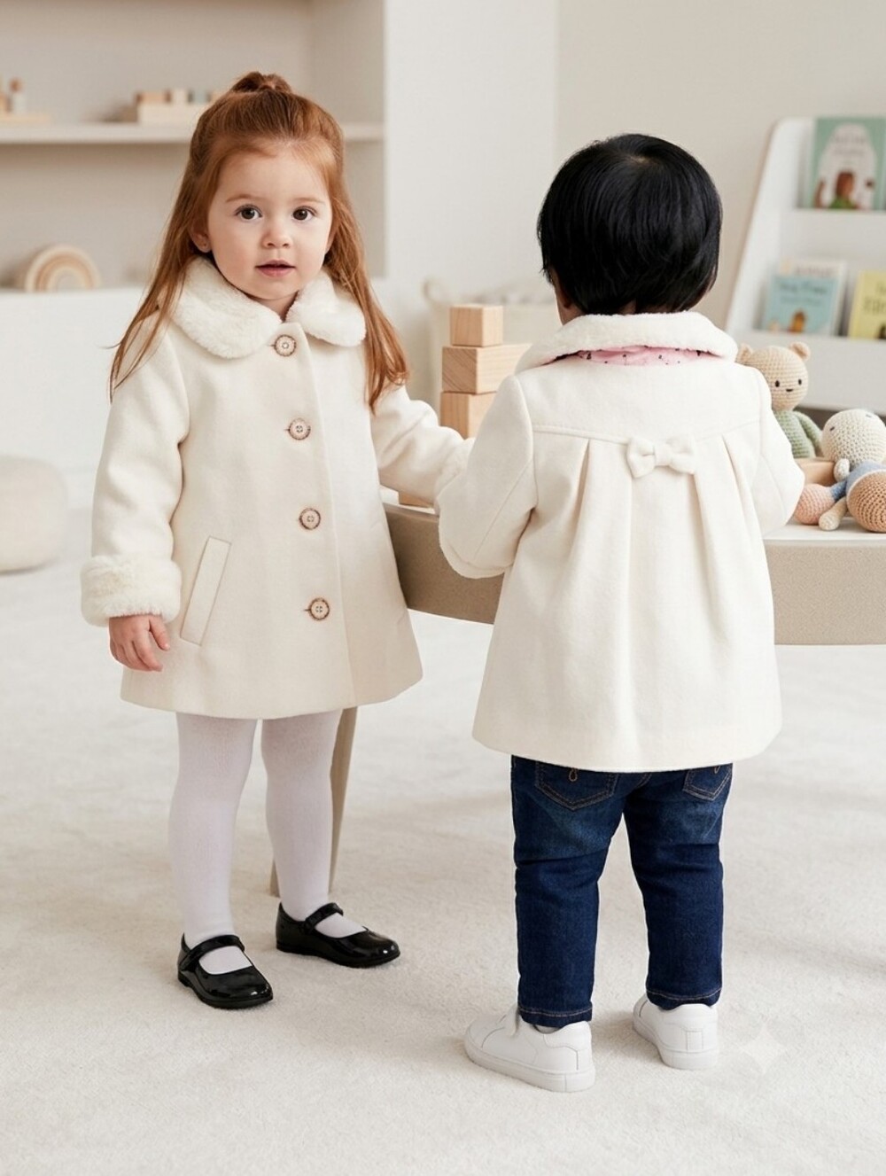 Ted Baker💝SWEETEST "with love from Baker" Cream Faux-FurTrimmed Coat Sz12-18mth